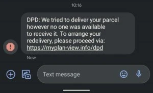 DPD SMS scam text
